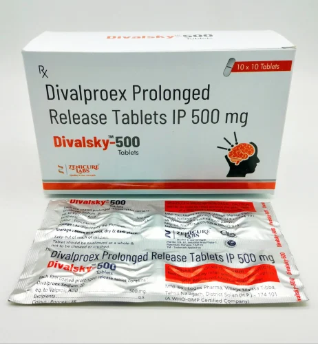 Front view of Divalproex ER 500mg 60 extended-release tablets prescription bottle with clear labeling